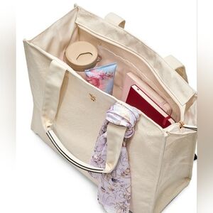 Victoria's Secret Embroidered Floral Large Tote Bag White Cream Purse Scarf